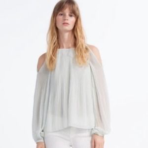 Zara Pleated Cold Shoulder Blouse M